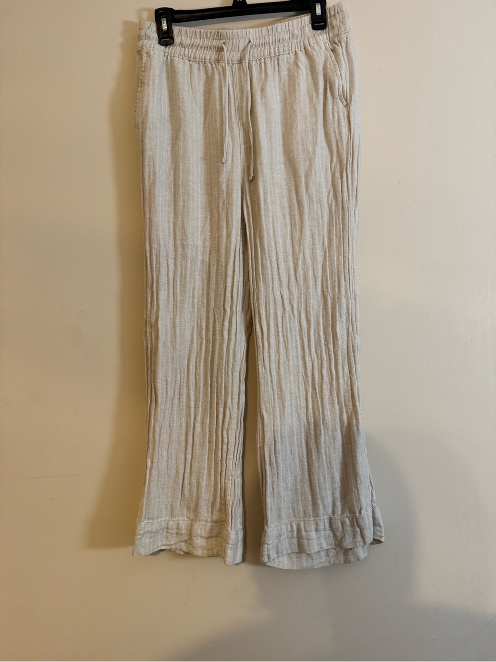 Light Beige women’s Linen-Blend Drawstring Pants